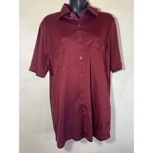 Vintage 70s 80s Men's L Cotton Button Up Sears Sportswear Dark Red Office Golf
